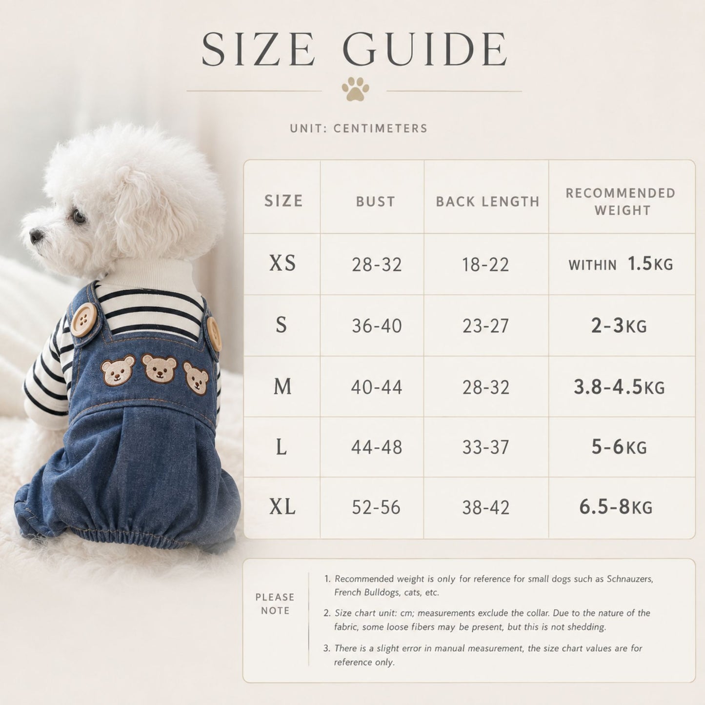 Bear Embroidered Denim Dog Overalls with Striped Shirt and D-Ring