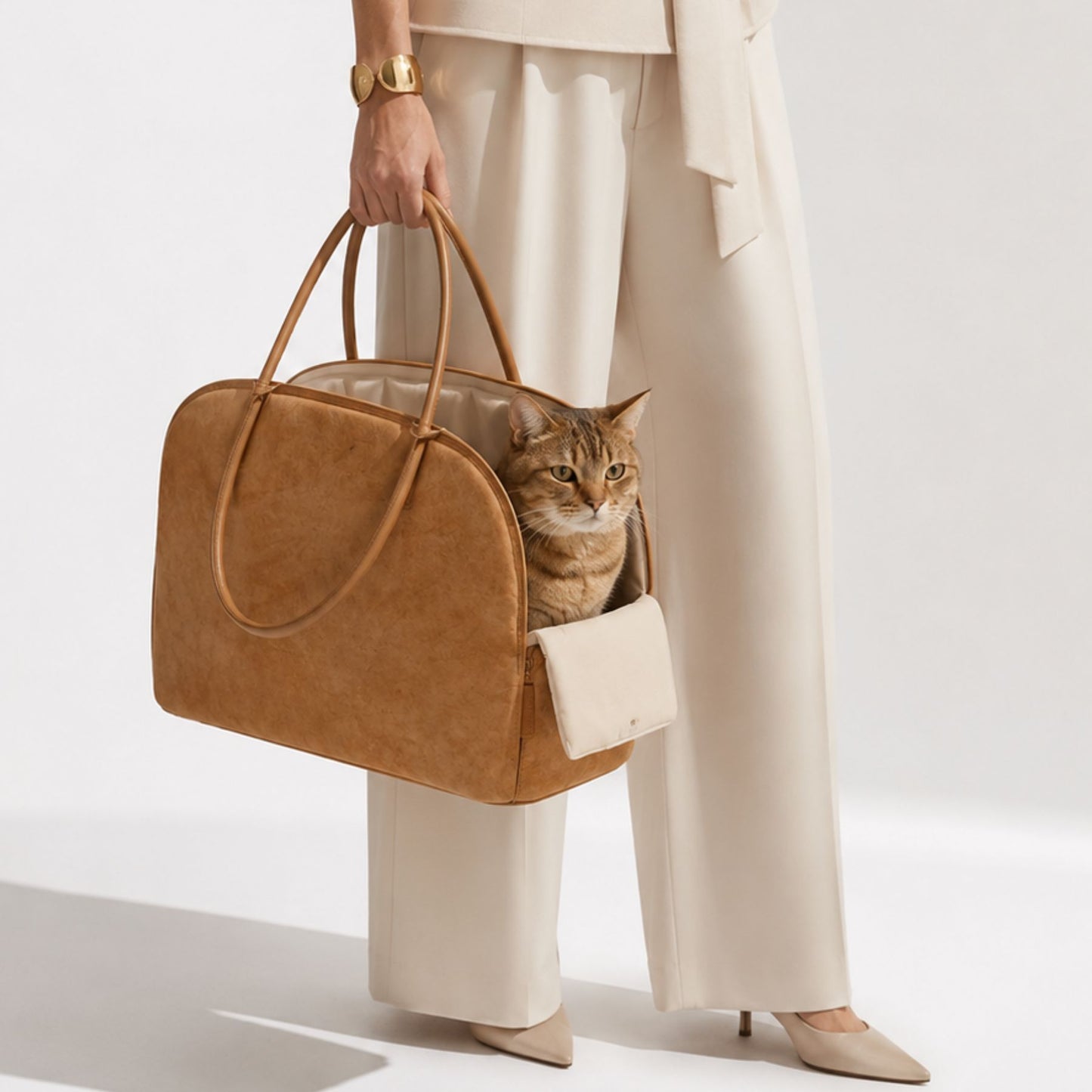 Eco-Friendly Brown Pet Car Seat Carrier Bag for Small Dogs and Cats with Dupont Paper Material and Detachable Cushion