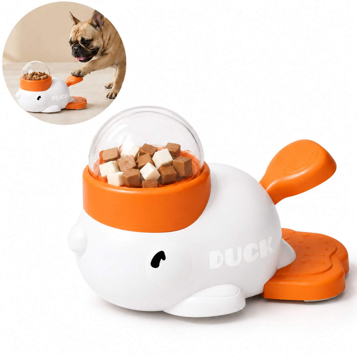 Duck-Shaped Dog and Cat Treat Dispenser Toy with Press Pedal – Interactive Slow Feeding Puzzle Feeder