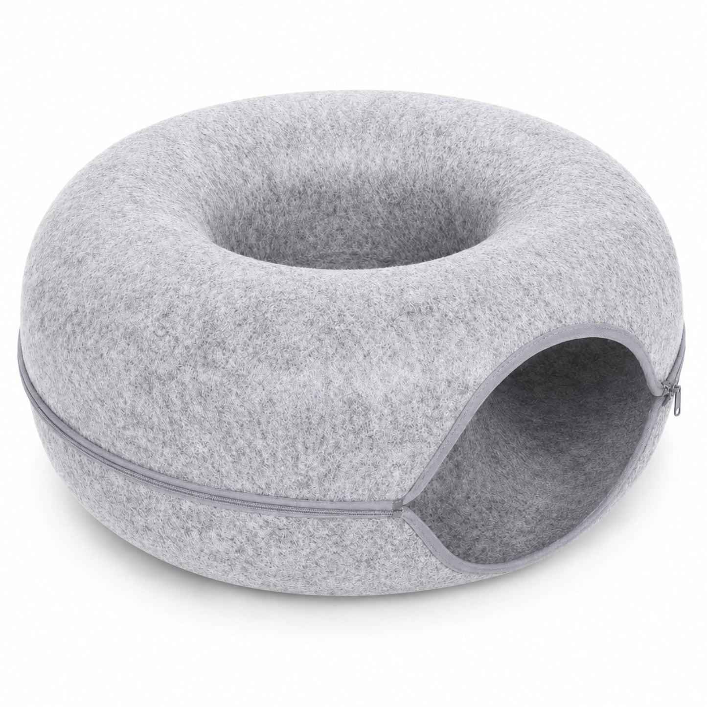 Foldable Round Felt Cat Tunnel Bed – Donut Cat Cave House with Play Tunnel for Cats & Kittens