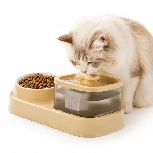 2-in-1 Cat Water Fountain and Food Bowl Feeding Station