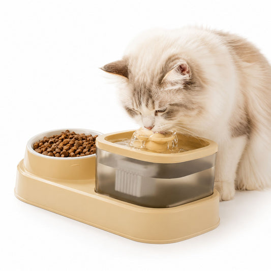 2-in-1 Cat Water Fountain and Food Bowl Feeding Station