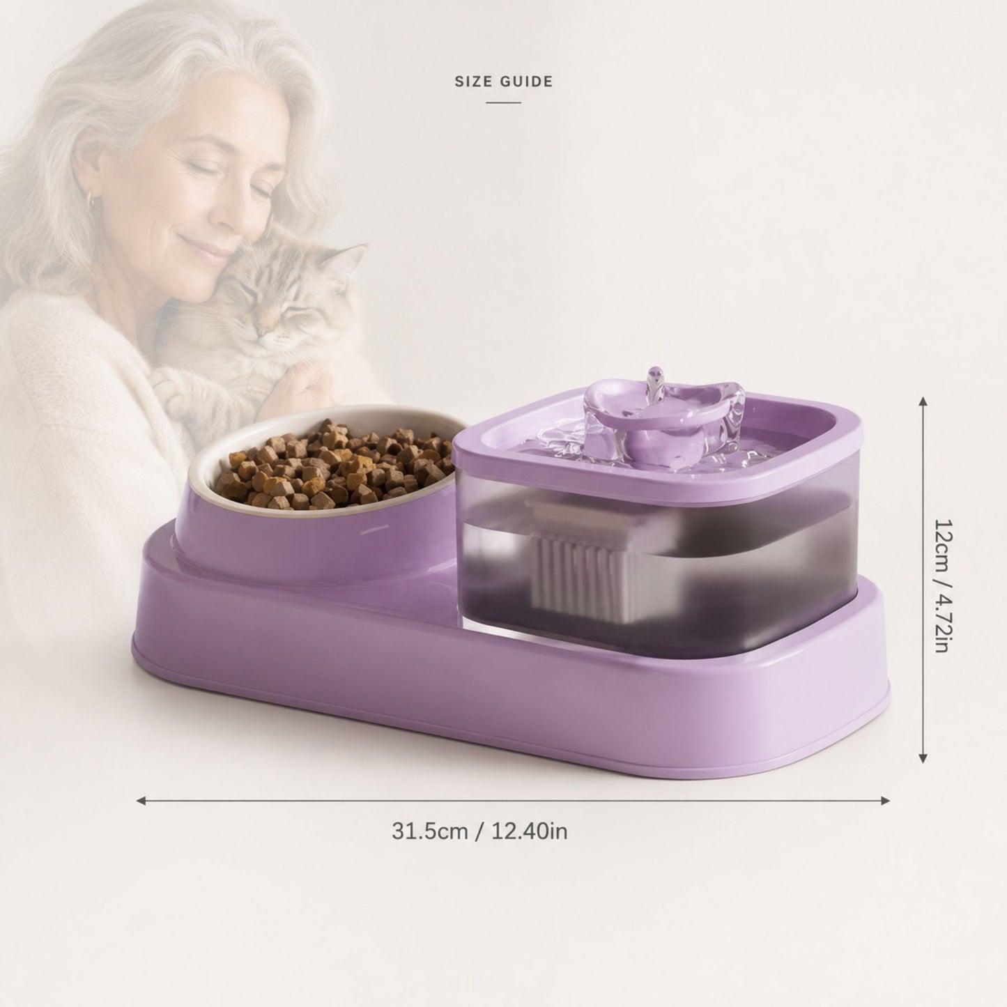 2-in-1 Cat Water Fountain and Food Bowl Feeding Station