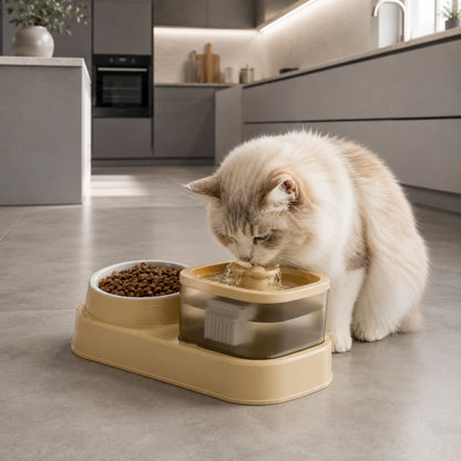 2-in-1 Cat Water Fountain and Food Bowl Feeding Station