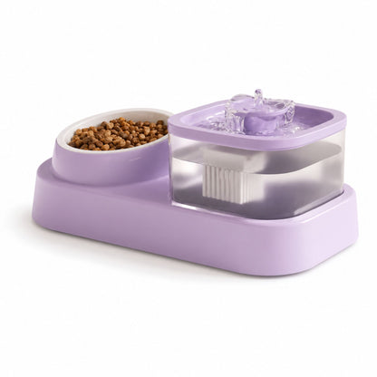 2-in-1 Cat Water Fountain and Food Bowl Feeding Station