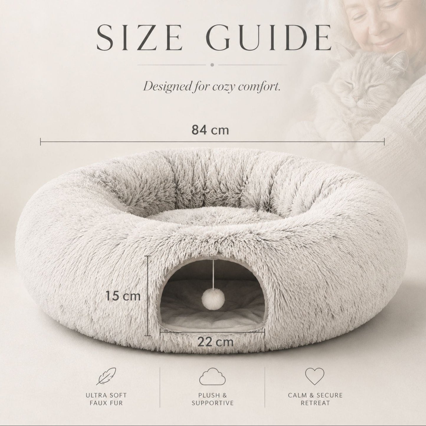 2-in-1 Plush Cat Tunnel Bed with Cave and Hanging Toy