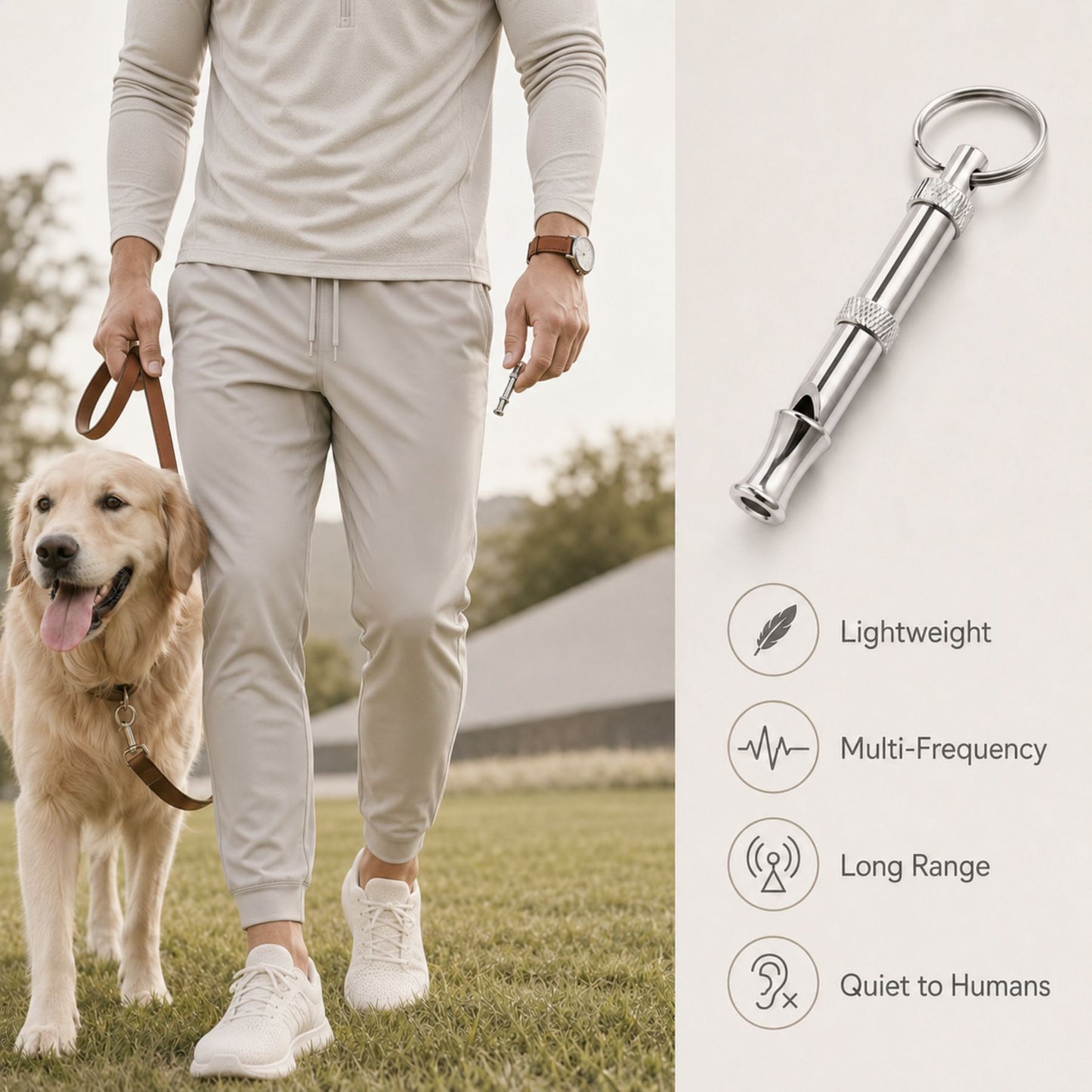 Adjustable Dog Training Whistle with Keychain – Silver Metal Recall & Bark Control Training Tool