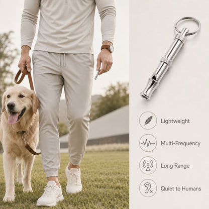 Adjustable Dog Training Whistle with Keychain – Silver Metal Recall & Bark Control Training Tool