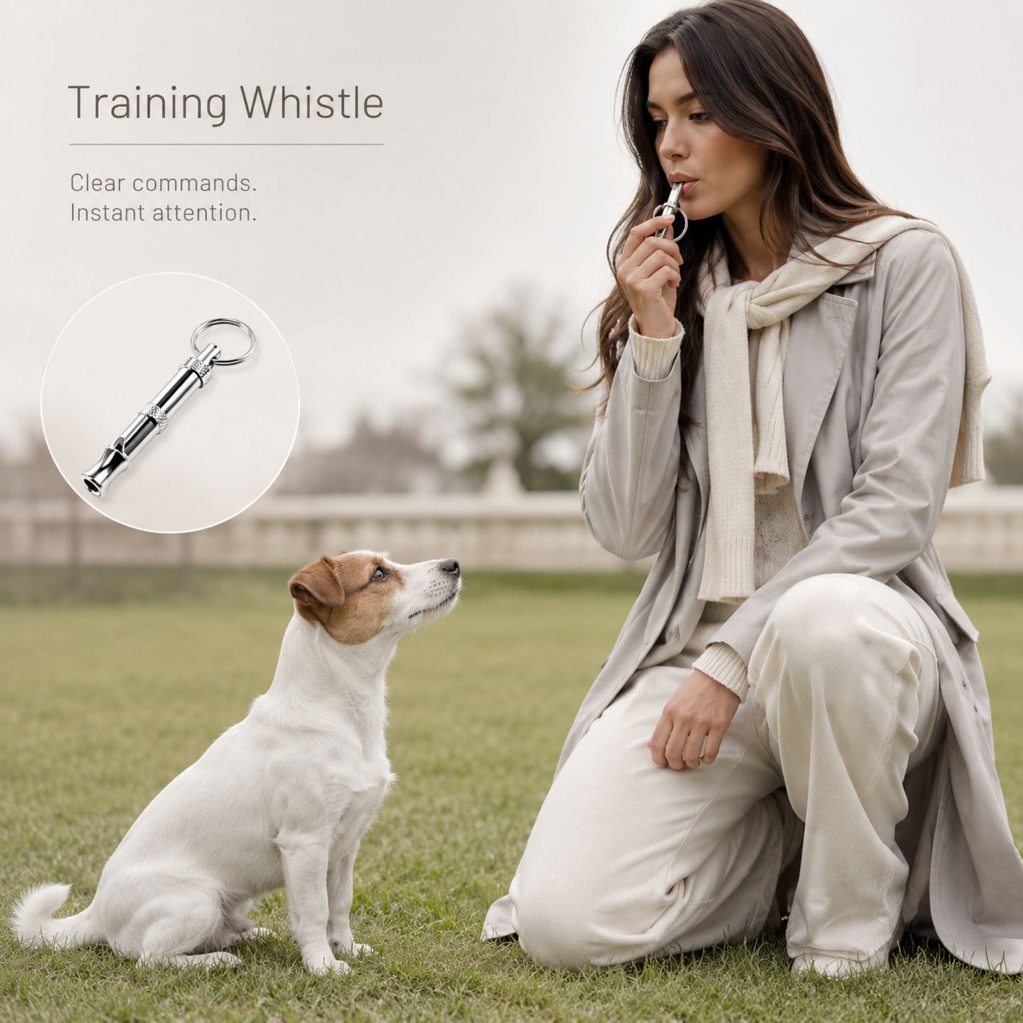 Adjustable Dog Training Whistle with Keychain – Silver Metal Recall & Bark Control Training Tool