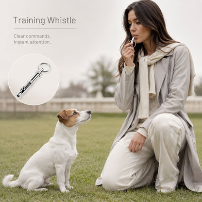 Adjustable Dog Training Whistle with Keychain – Silver Metal Recall & Bark Control Training Tool