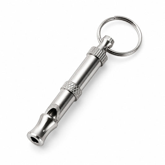 Adjustable Dog Training Whistle with Keychain – Silver Metal Recall & Bark Control Training Tool