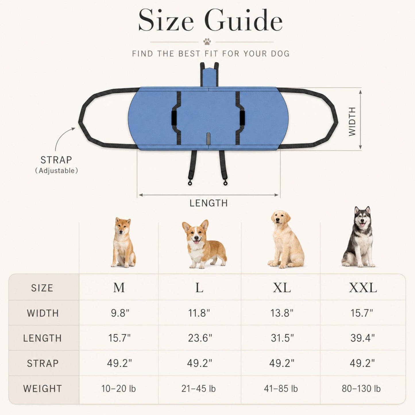 Adjustable Full-Body Dog Lift Support Harness with Shoulder Strap