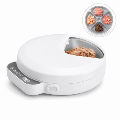 Automatic 4-Meal Cat Feeder for Wet and Dry Food, Wireless Timed Pet Food Dispenser with Touch Control Panel for Cats and Small Dogs