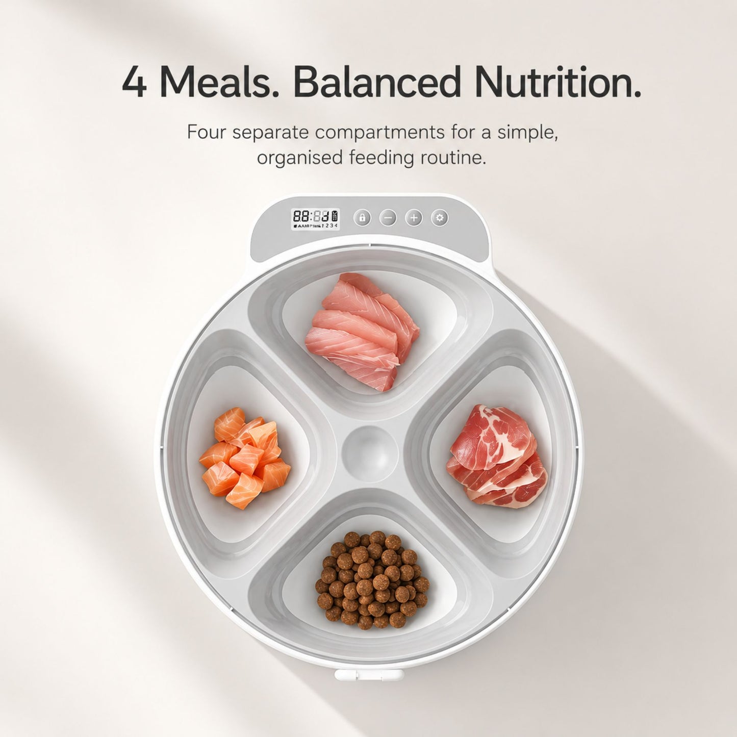 Automatic 4-Meal Cat Feeder for Wet and Dry Food, Wireless Timed Pet Food Dispenser with Touch Control Panel for Cats and Small Dogs