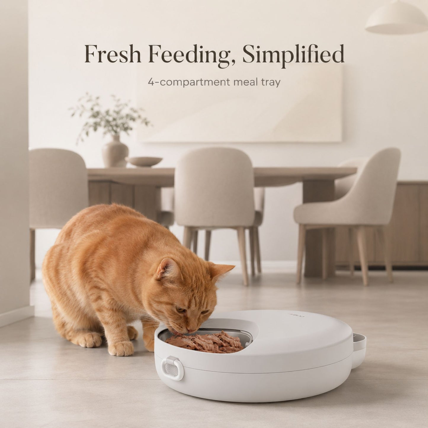 Automatic 4-Meal Cat Feeder for Wet and Dry Food, Wireless Timed Pet Food Dispenser with Touch Control Panel for Cats and Small Dogs