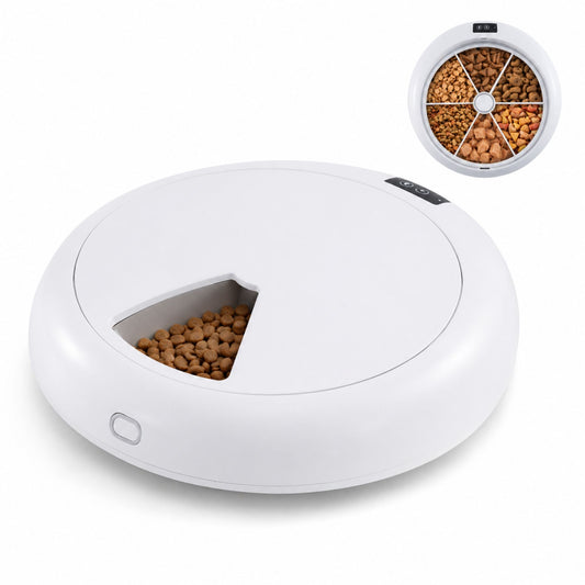Automatic 6-Meal Cat Feeder for Wet and Dry Food, Wireless Timed Pet Food Dispenser with Touch Control Panel for Cats and Small Dogs