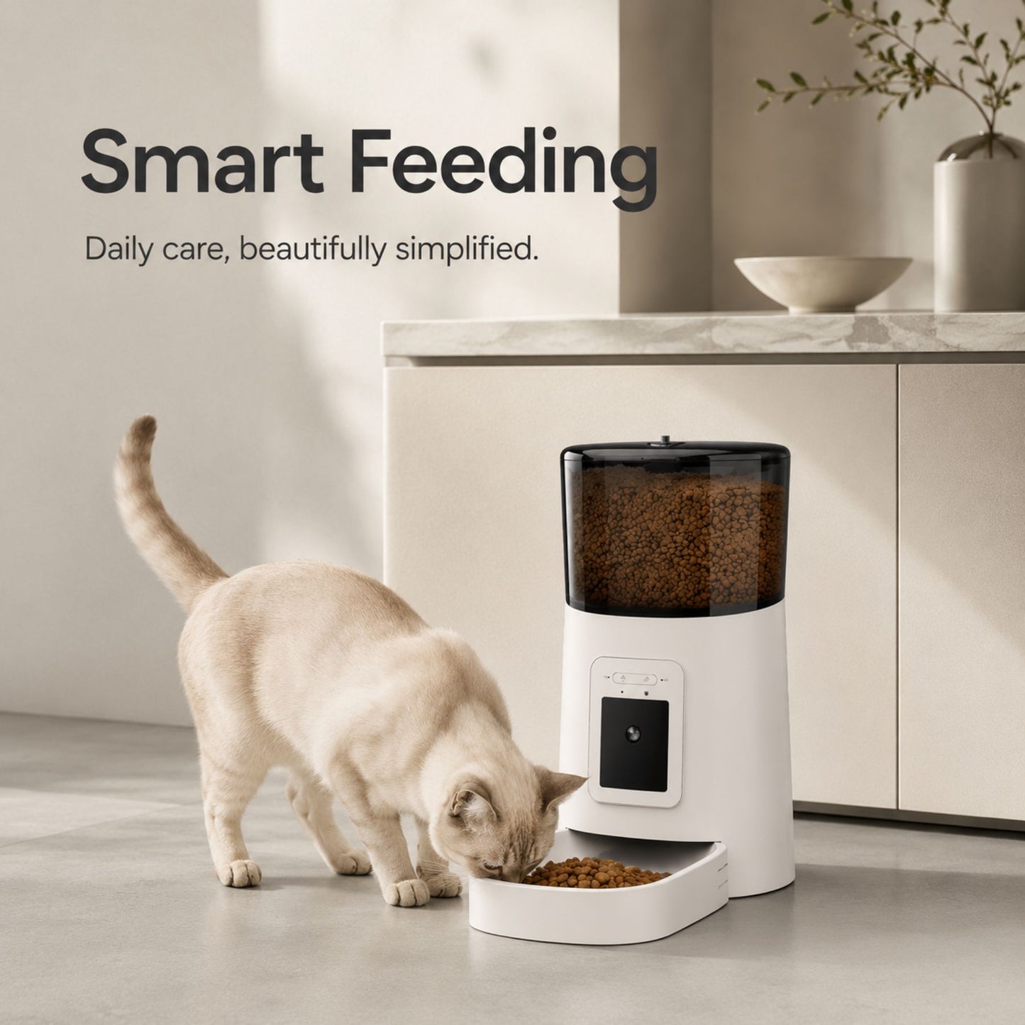 Automatic Smart Pet Feeder for Cats & Dogs with WiFi App Control, Timed Meals, Portion Scheduling and Voice Recording