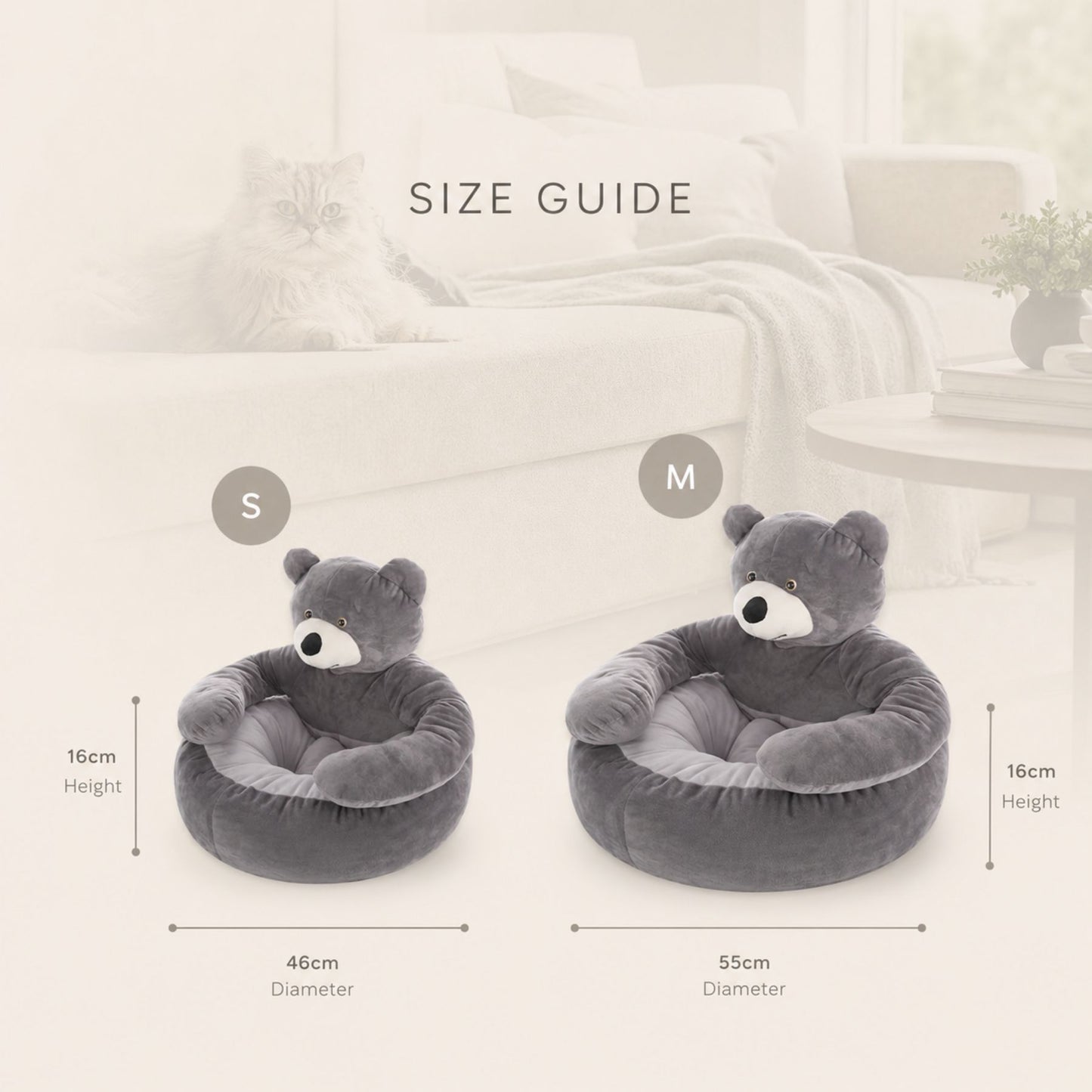 Bear-Shaped Plush Cat Bed and Small Dog Sofa with Removable Cushion