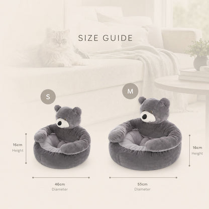 Bear-Shaped Plush Cat Bed and Small Dog Sofa with Removable Cushion