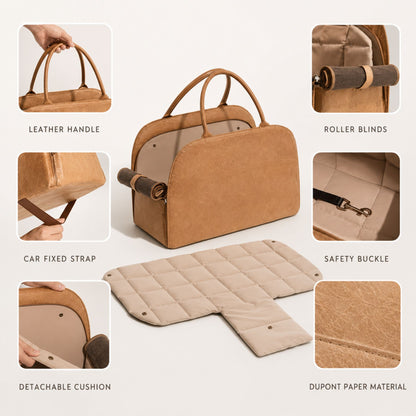Eco-Friendly Brown Pet Car Seat Carrier Bag for Small Dogs and Cats with Dupont Paper Material and Detachable Cushion