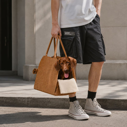 Eco-Friendly Brown Pet Car Seat Carrier Bag for Small Dogs and Cats with Dupont Paper Material and Detachable Cushion