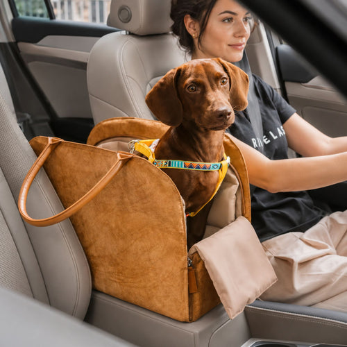 Eco-Friendly Brown Pet Car Seat Carrier Bag for Small Dogs and Cats with Dupont Paper Material and Detachable Cushion
