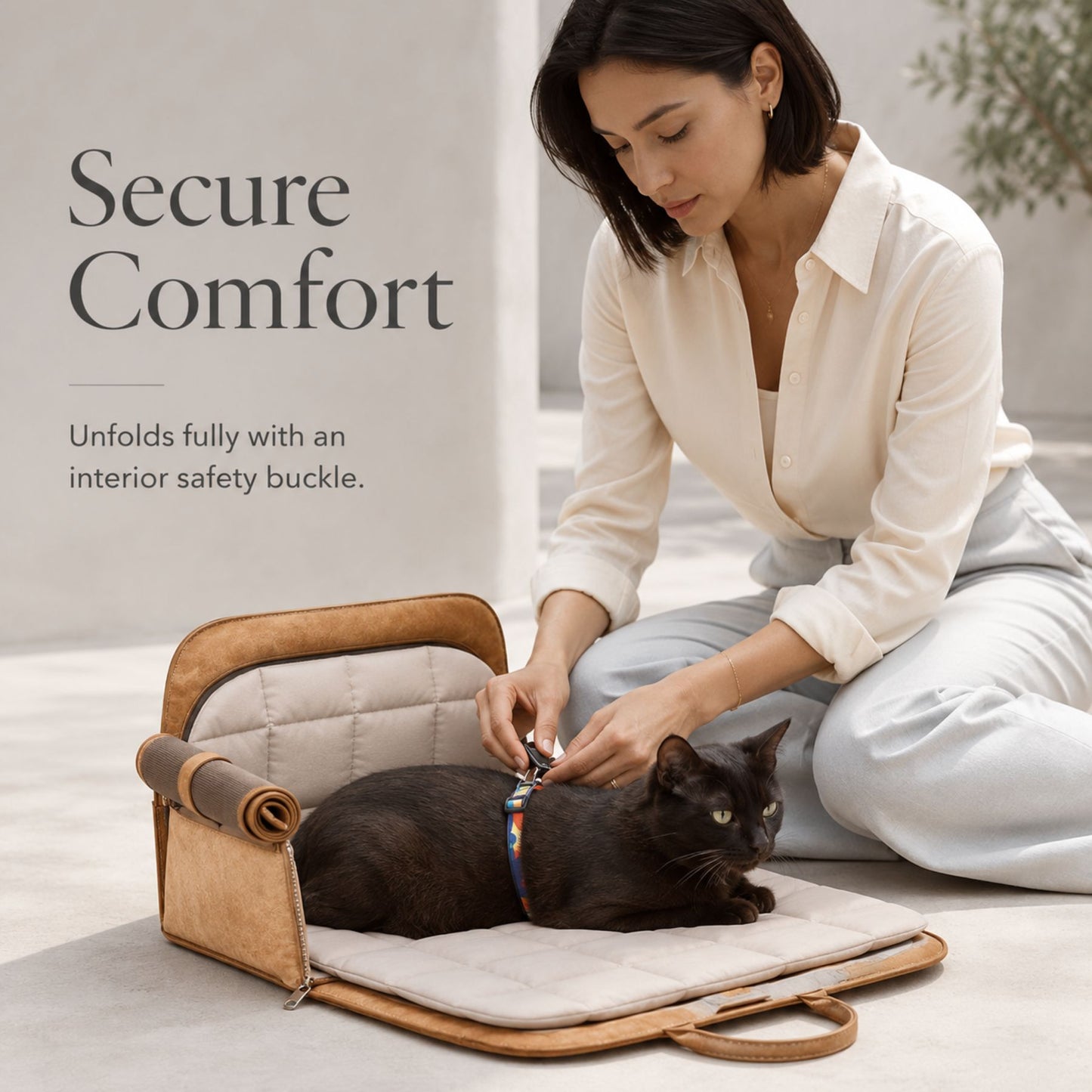 Eco-Friendly Brown Pet Car Seat Carrier Bag for Small Dogs and Cats with Dupont Paper Material and Detachable Cushion