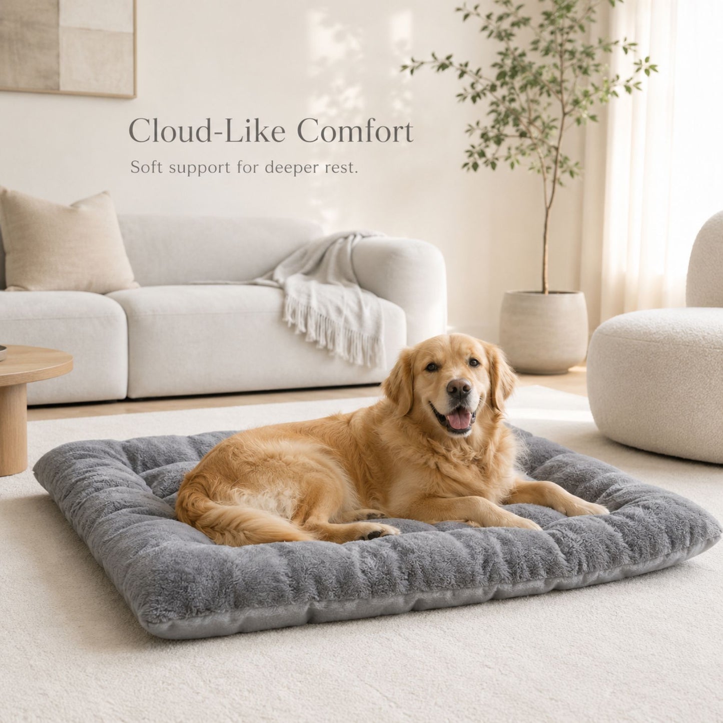 CloudRest Plush Dog Bed | Extra Soft Grey Pet Sofa Mat for Small, Medium & Large Dogs
