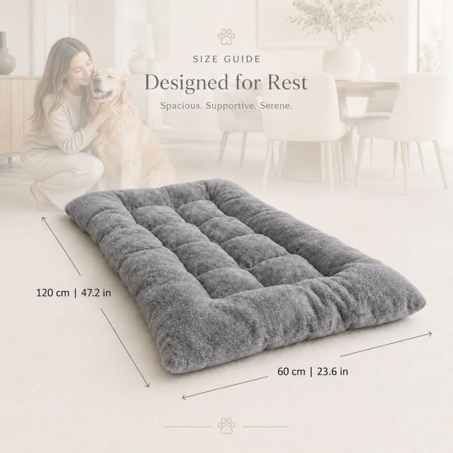 CloudRest Plush Dog Bed | Extra Soft Grey Pet Sofa Mat for Small, Medium & Large Dogs