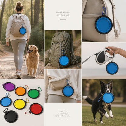 Collapsible Pet Travel Bowl for Dogs & Cats – Portable Silicone Water & Food Bowl with Carabiner