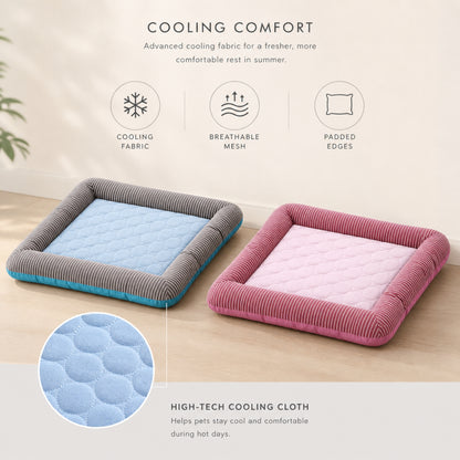 Cooling Dog Bed Mat with Raised Edges – Breathable Pet Cooling Pad with Soft Cushion Support, Washable Pet Bed for Small Medium Large Dogs