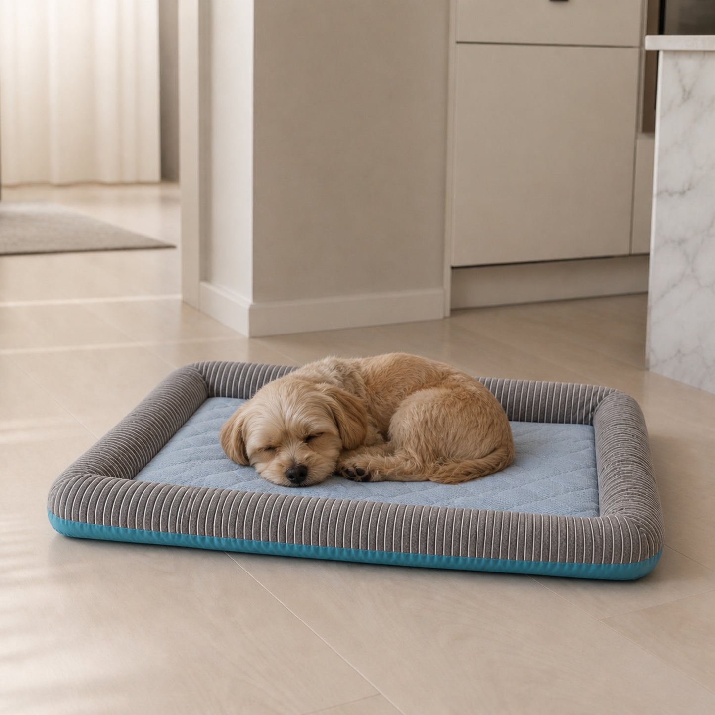 Cooling Dog Bed Mat with Raised Edges – Breathable Pet Cooling Pad with Soft Cushion Support, Washable Pet Bed for Small Medium Large Dogs
