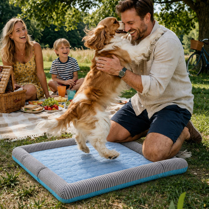 Cooling Dog Bed Mat with Raised Edges – Breathable Pet Cooling Pad with Soft Cushion Support, Washable Pet Bed for Small Medium Large Dogs