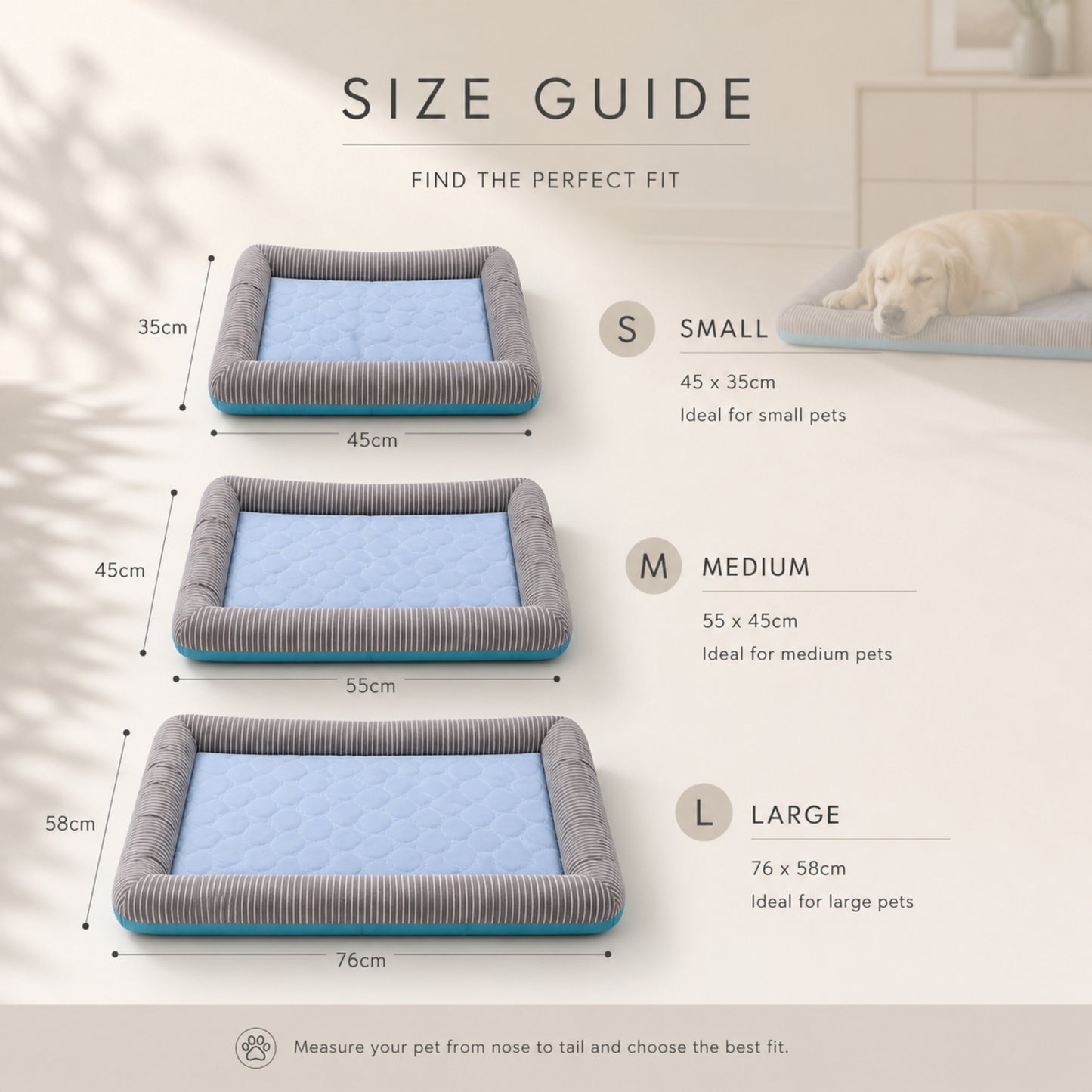 Cooling Dog Bed Mat with Raised Edges – Breathable Pet Cooling Pad with Soft Cushion Support, Washable Pet Bed for Small Medium Large Dogs