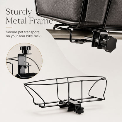 Dog Bike Basket Carrier with Rear Rack Mount, Portable Small Pet Bicycle Basket with Metal Frame