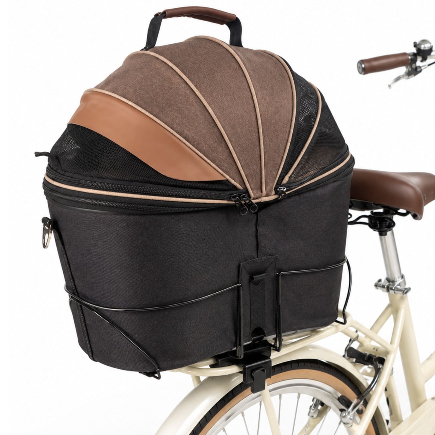 Dog Bike Basket Carrier with Rear Rack Mount, Portable Small Pet Bicycle Basket with Metal Frame