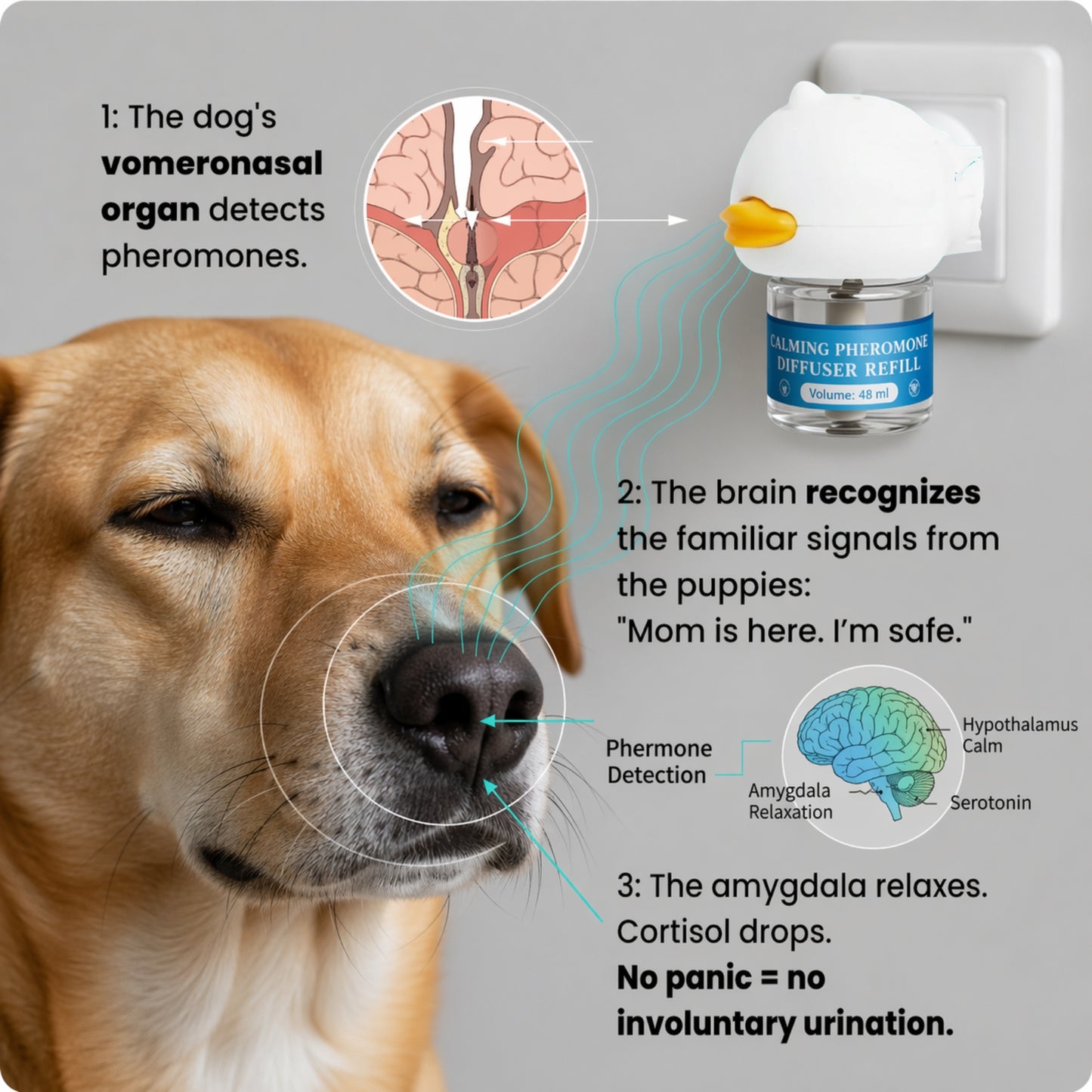 Dog Calming Plug-In Diffuser Set with 48 ml Soothing Liquid, Up to 30 Days of Comfort