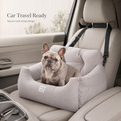 Dog Car Seat Bed with Secure Strap, Portable Pet Booster Seat for Small Dogs and Cats