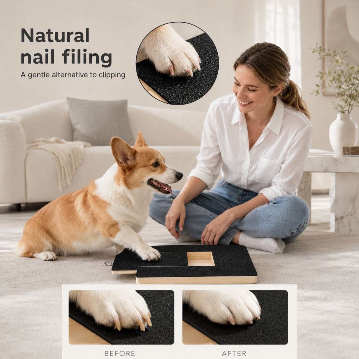 Dog Nail Scratch Board with Treat Drawer – Bamboo Pet Nail File Pad for Dogs & Cats