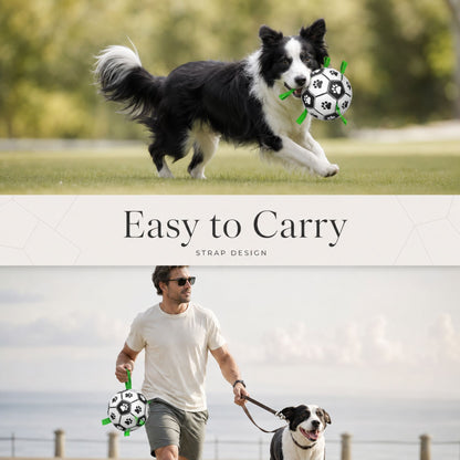 Dog Soccer Ball Toy with Straps for Fetch, Tug and Outdoor Play – Interactive Dog Ball