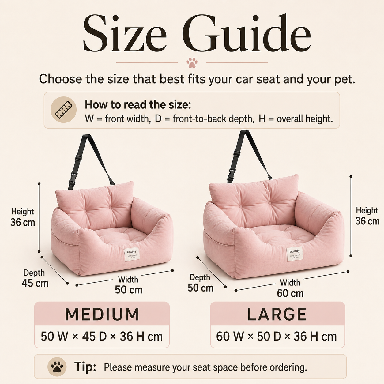 Dog Car Seat Bed with Secure Strap, Portable Pet Booster Seat for Small Dogs and Cats