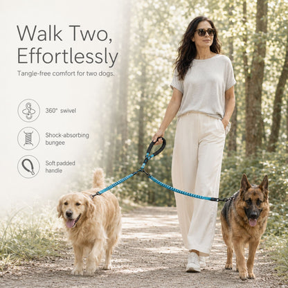 Dual Dog Lead Rope – Shock Absorbing Double Dog Leash with Comfort Handle