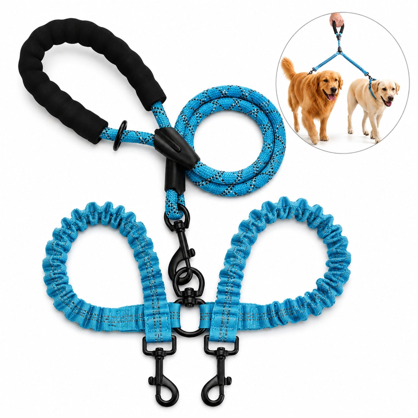 Dual Dog Lead Rope – Shock Absorbing Double Dog Leash with Comfort Handle