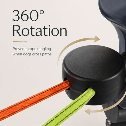 Dual Retractable Dog Leash with Built-In Flashlight and Waste Bag Holder