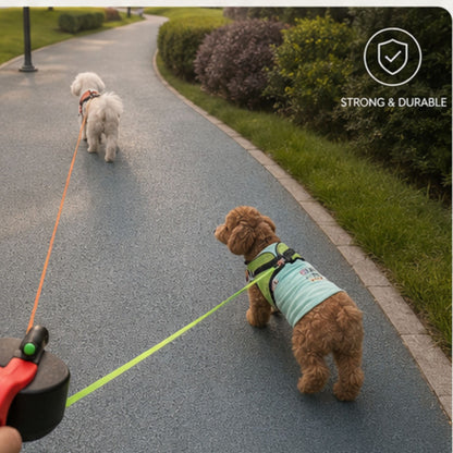 Dual Retractable Dog Leash with Built-In Flashlight and Waste Bag Holder