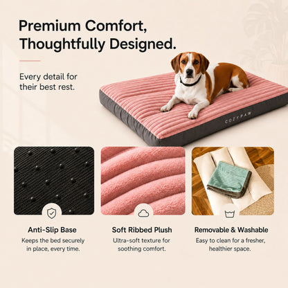 Extra Thick Washable Dog Bed Mat for Medium & Large Dogs – Ultra Soft Ribbed Plush Pet Mattress with Non-Slip Base