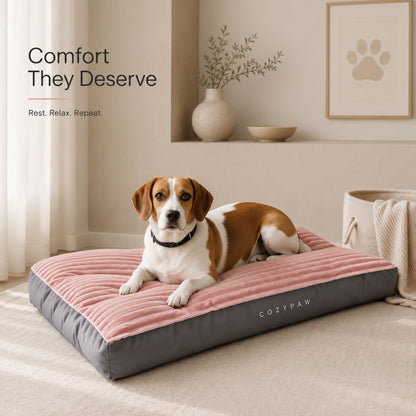 Extra Thick Washable Dog Bed Mat for Medium & Large Dogs – Ultra Soft Ribbed Plush Pet Mattress with Non-Slip Base