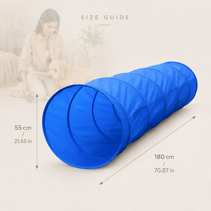 Foldable Dog Agility Tunnel for Training and Play, Blue Outdoor and Indoor Pet Exercise Tunnel