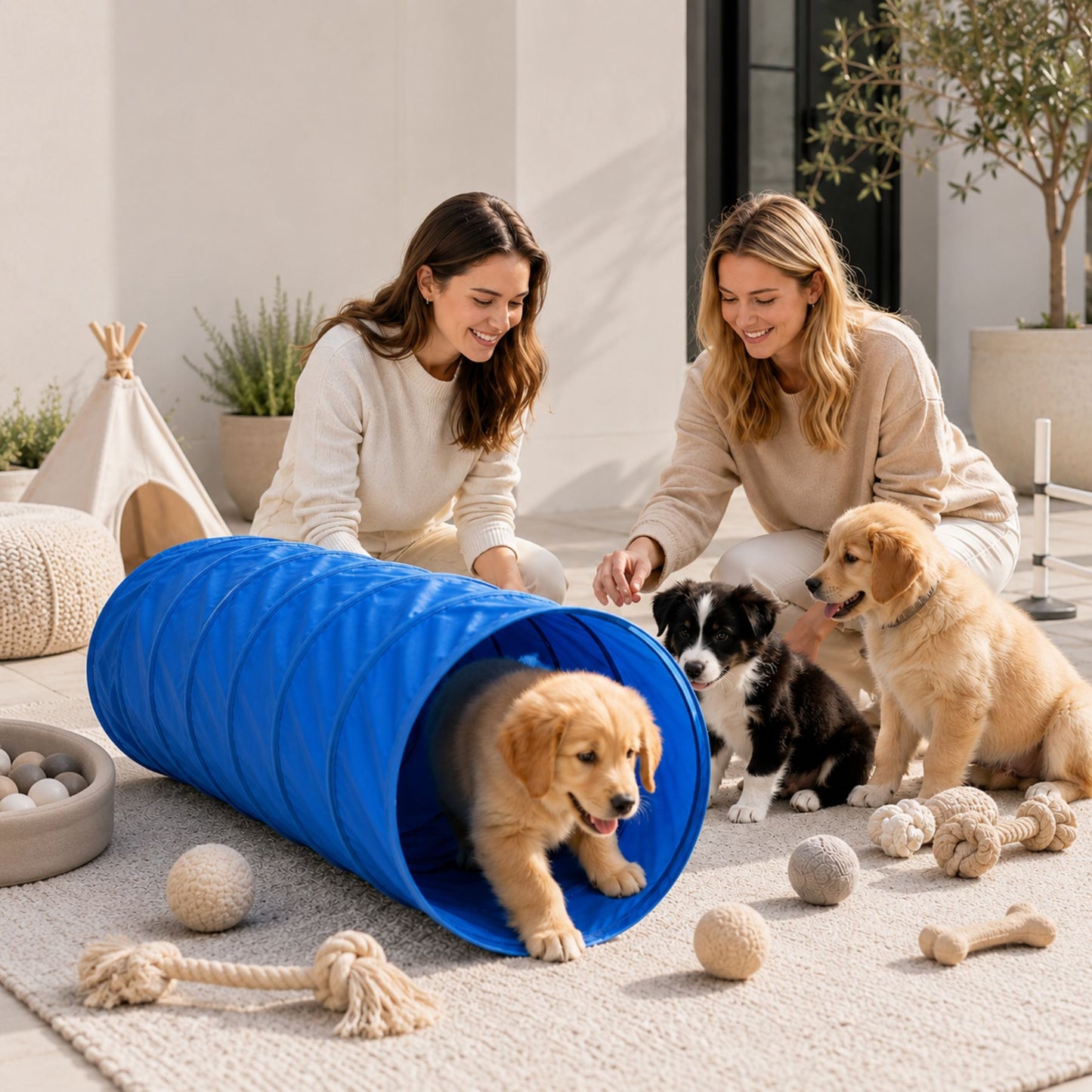 Foldable Dog Agility Tunnel for Training and Play, Blue Outdoor and Indoor Pet Exercise Tunnel