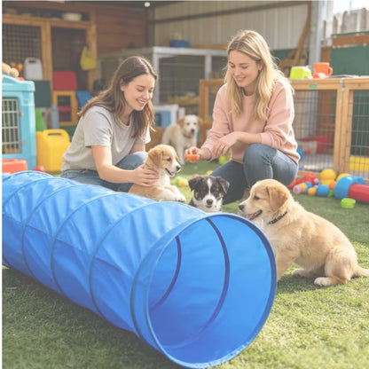 Foldable Dog Agility Tunnel for Training and Play, Blue Outdoor and Indoor Pet Exercise Tunnel